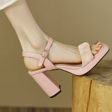 Nude Block Heel Peep Toe Chunky Heel Sandals for Women