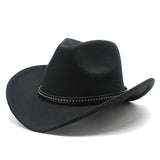 Cowboy Hats Black Woolen Jazz Top Hat Men and Women Broad-Brimmed Hat