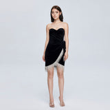Women Spring Dress Chest-Wrapped Dress Sexy off-Shoulder Stretch Velvet Irregular Dress