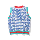 Men Sweater Vest Love Jacquard Color Matching Sweater Waistcoat Men's Loose round Neck Sleeveless Sweater Vest