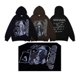 Mens Fall Outfits Street Rock Print Worn Looking Washed-out Hiphop Sweater Men's Women's Hoodie Loose Top