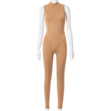 Summer Solid Color Sleeveless High Collar Sexy Tight Jumpsuit