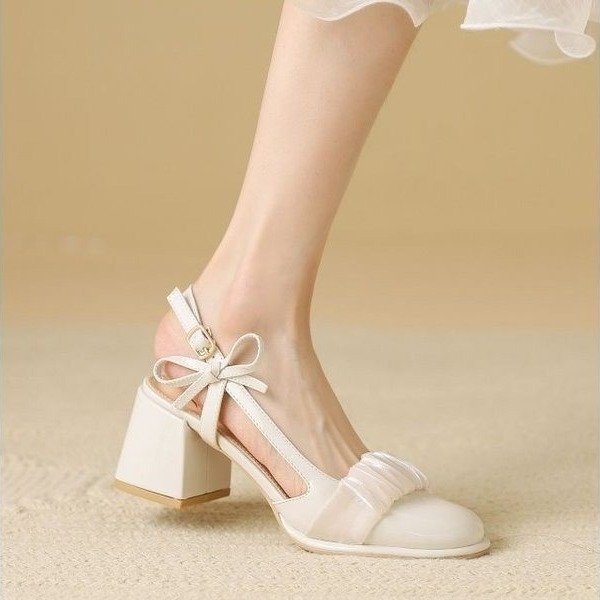 Nude Block Heel Peep Toe Mary Jane Women's Shoes
