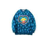Mens Fall Outfits Vintage Color Matching Animal Jacquard round Neck Sweater Men's Loose Couple Casual Sweater