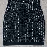 Nina Parker Black Dress Rhinestone Slim-Fit Long-Sleeved Party Sheath Dress