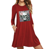 Skull Dress Skull Print Long Sleeve Slim Dress for Women