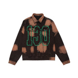 Men Denim Coat Jean Jackets Letter Printed Tie-Dyed Denim Jacket Men's Loose Lapels Jacket Denim Jacket