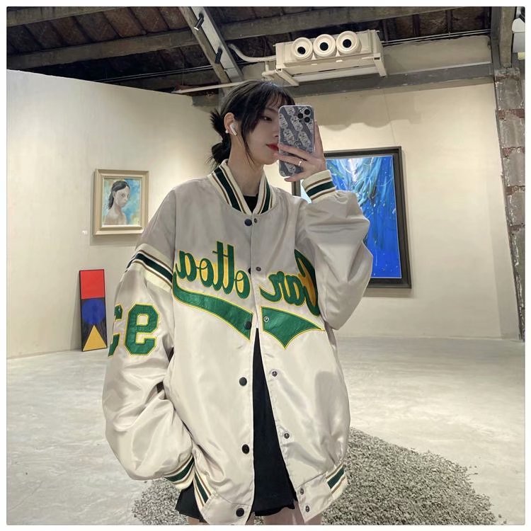Cream Color Varsity Jacket Spring and Autumn Baseball Uniform Men's Coat