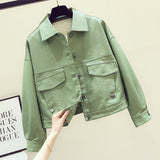 Women PU Leather Jacket Biker Motorcycle Coat Leather Coat Women's Spring and Autumn F Motorcycle Clothing PU Leather Jacket