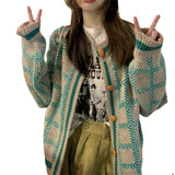 Preppy Aesthetic Sweater Vintage Plaid Sweater Autumn and Winter Loose Top
