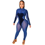 Party Pants Suits Sexy Tight Sheer Long Sleeve Trousers Jumpsuit for Women
