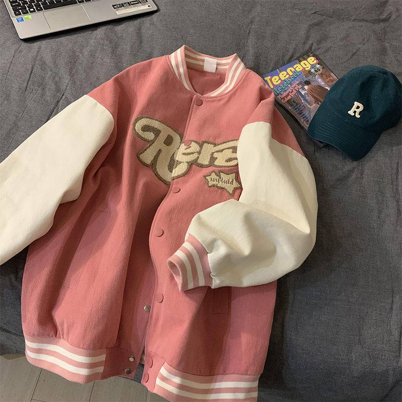 Cream Color Varsity Jacket Baseball Uniform Jacket Spring and Autumn Casual Jacket