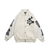 Mens Fall Outfits Vintage PU Leather Stitching Towel Embroidery Baseball Uniform Loose Jacket Couple Coat