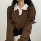 Preppy Aesthetic Sweater Autumn Women Clothing Solid Color Long Sleeve