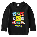 Children Pokemon Pikachu Hoodie Spring and Autumn round Neck Long Sleeve T-shirt Cotton