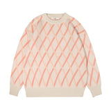 Mens Fall Outfits Contrast Color Check round Neck Sweater Men's and Women's Loose Couple Pullover Sweater