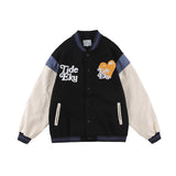 Orange Varsity Jacket Autumn Baseball Uniform Men's Loose Casual Towel Embroidery Bear Jacket
