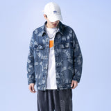 Denim Varsity Jacket Jacquard Denim Jacket Men's Spring and Autumn Loose plus-Sized Size Jacket