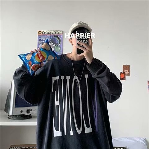 Men Sweatshirts Spring and Autumn V-Shaped round Neck Sweater Men's Loose Large Size