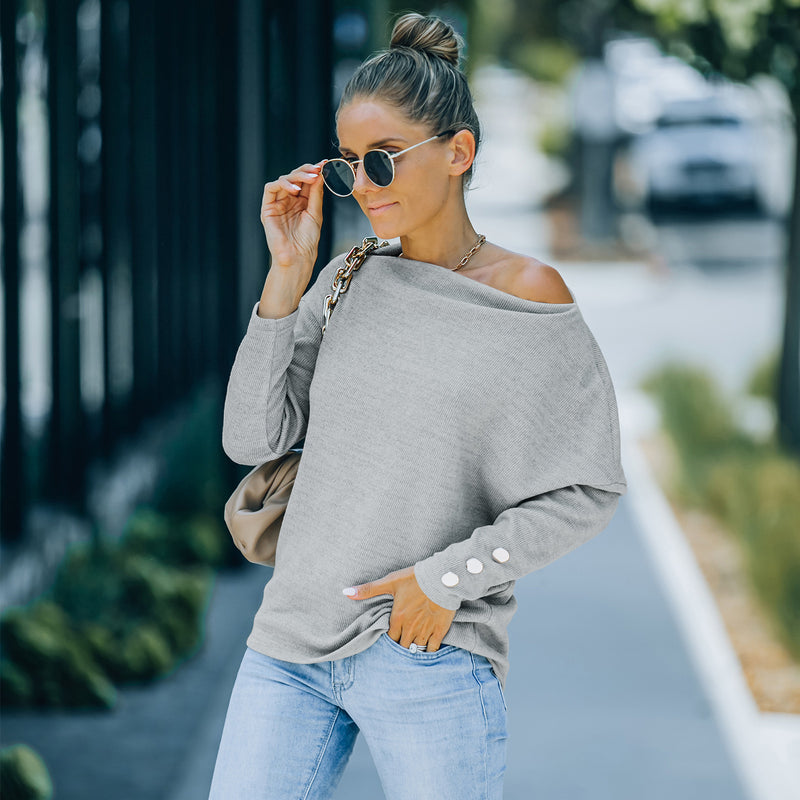 Women's Fall Outfits Sweater Women's Autumn Winter Sexy Long Sleeve Solid Color Top