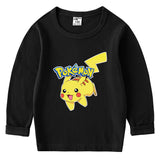 Children Pokemon Pikachu Hoodie Spring and Autumn Children's Cotton T-shirt round Neck