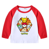Children Pokemon Pikachu Hoodie Spring and Autumn round Neck Cartoon Long Sleeve T-shirt Cotton