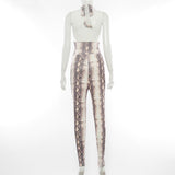 Spring Sexy Snake Print Sleeveless Cross Backless Slim Fit Bodysuit Women