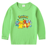 Children Pokemon Pikachu Hoodie Cotton round Neck Long Sleeve T-shirt