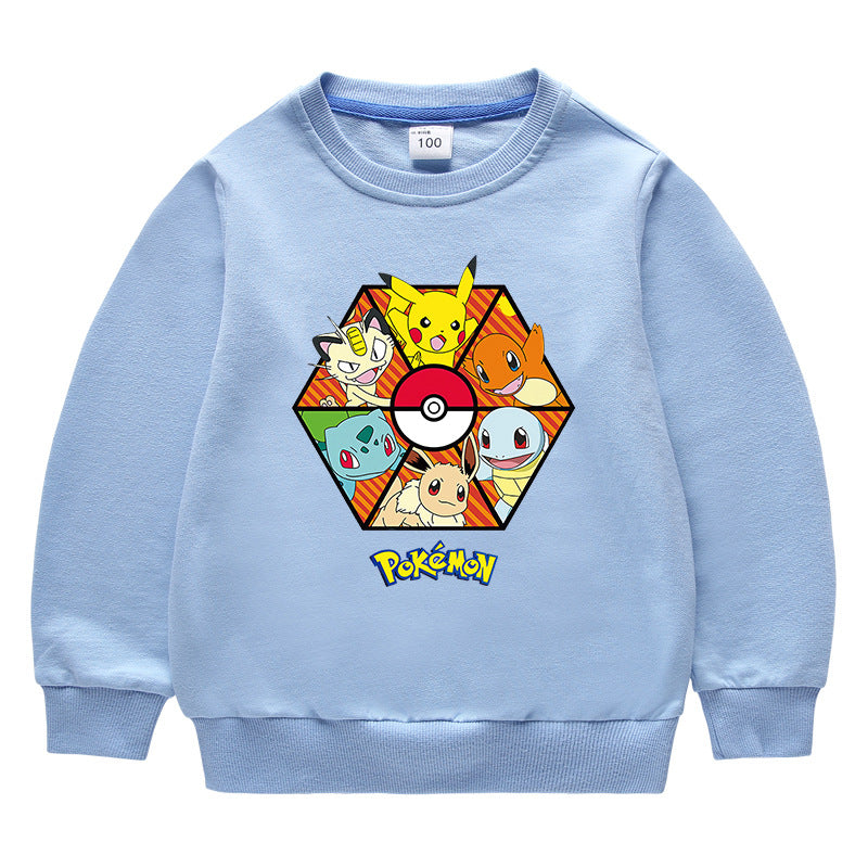 Children Pokemon Pikachu Hoodie round Neck Sweater Cotton Neutral
