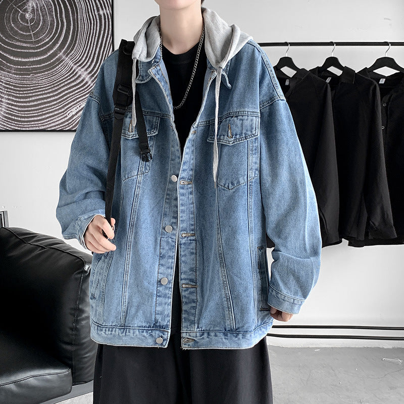 Men Denim Jacket Men's Spring and Autumn Loose Jacket Casual Jacket