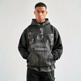 Present Thoroughbred Doberman Dog Print Hoodie Vintage Distressed Loose Hip Hop Hoodie