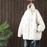 Women Winter Coats Puffer Jacket Down Coat Winter Loose Down Jacket Women Stand Collar Drawstring At Hem Down Jacket