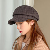 Check Beret Hat Autumn and Winter Beret Women's Casual Versatile Lattice