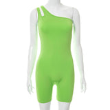 Autumn Solid Color Irregular One-Shoulder with Sexy Tight One-Piece Shorts