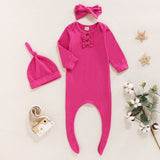 Knotted Baby Gown-Cartoon Long Sleeve Pullover Casual One-Piece Pink Pajamas