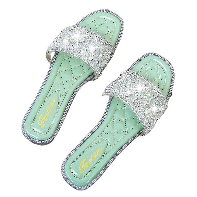 Women Open Toe Sands Flats Summer Fashion Pearl Slippers