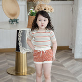 Summer Tops2021ins Hollow Out Children's Striped Knitted Short Sleeve Round Neck T-shirt