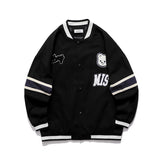 Baby Blue Varsity Jacket Fall Jacket Men's Embroidery Contrast Color Stitching Baseball Uniform Loose