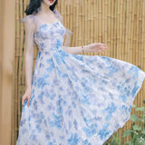 Women cottagecore Dress Vintage Sleeveless Gentle Fairy Waist Dress