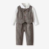Children Boy Formal Shirt & Suspender Pants 2 Piece Set Children's Clothing Autumn Boy Long Sleeve Gentleman Suit Gown