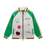 Rhude Hoodie Applique Embroidered Bomber Jacket for Men and Women Same Style Zipper Cardigan Outerwear