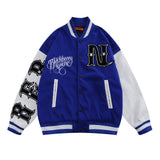 Blue Varsity Jacket Letter Badge Color Matching Color Contrast Personal Leisure Baseball Uniform Youth Handsome Leather Jacket Jacket