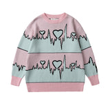 Mens Fall Outfits High Street Style Couple Wear Loose Contrast Color Love Striped Sweater