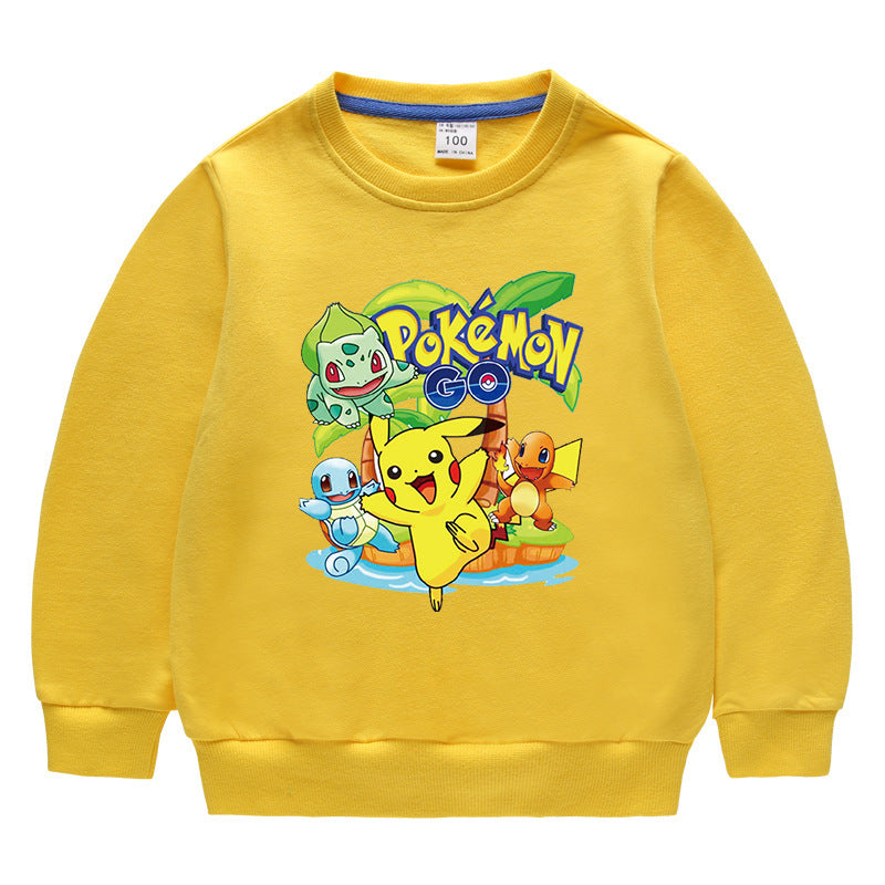 Children Pokemon Pikachu Hoodie Spring and Autumn round Neck Sweatshirt Cotton