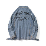 Men Denim Coat Jean Jackets Letter Graffiti Beaded Ripped Denim Jacket Men Loose Lapels Denim Clothes Jacket