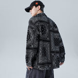 Denim Varsity Jacket Full Printed Loose Denim Jacket Men's plus Size Paisley Casual Jacket