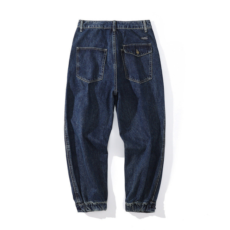 Mens Fall Outfits Autumn and Winter Multi-Bag Straight Cargo Jeans Men's Loose Casual Trousers