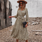 Emery Rose Dresses Casual Holiday Style Floral Print Long Sleeve Autumn and Winter Dress Large Swing Skirt