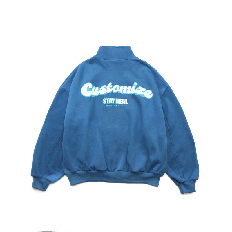 Baby Blue Varsity Jacket Embroidered Long Sleeve Baggy Coat Men