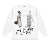 Stephen Curry Shirt Curry Basketball Star Print Pattern Long Sleeve T-shirt Small Neckline Pure Cotton
